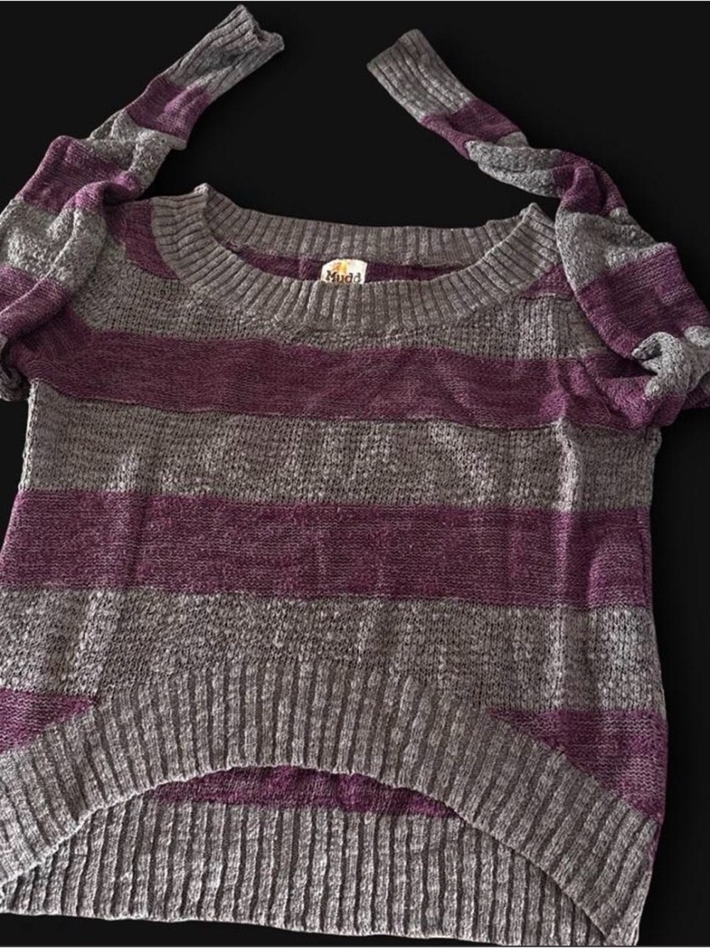 Mudd Purple and Gray Striped Crewneck Sweater